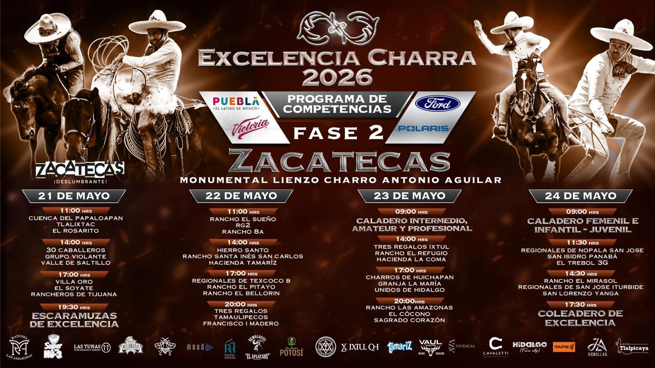 Programa oficial de competencias Excelencia Charra 2026 Fase 2 Zacatecas